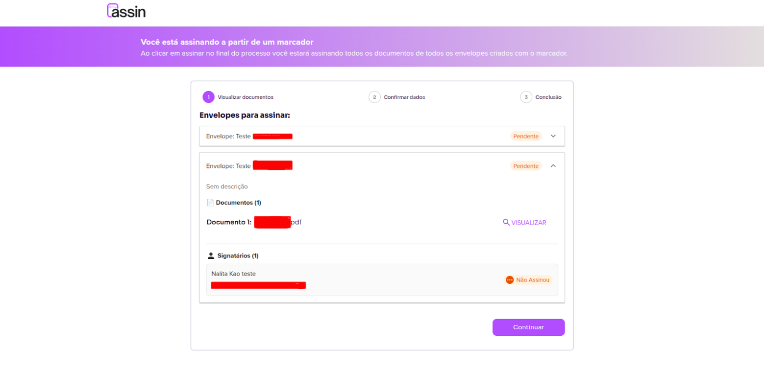 Lista de envelopes para assinatura