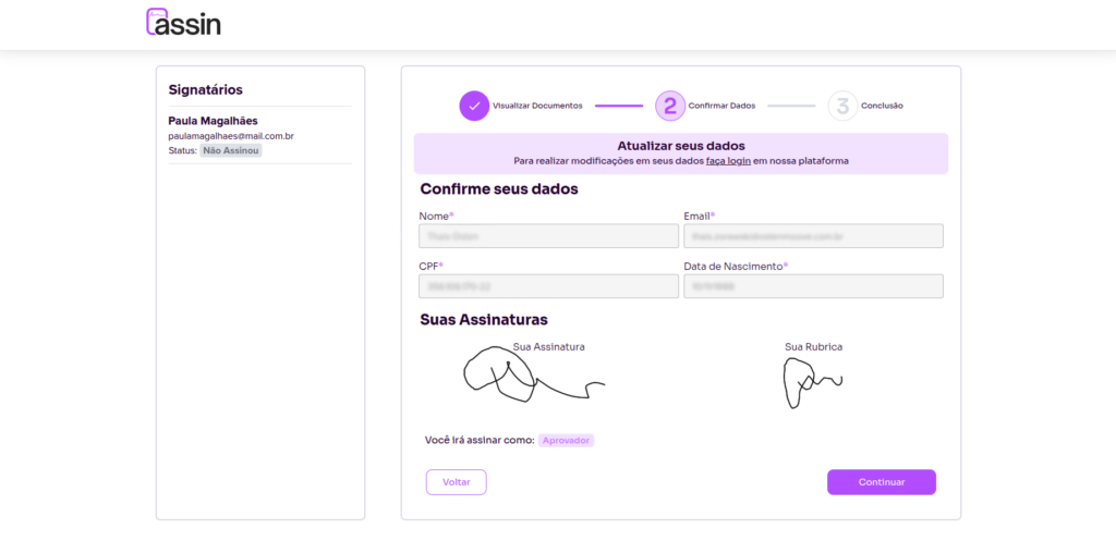 Assin signature screen on the second step