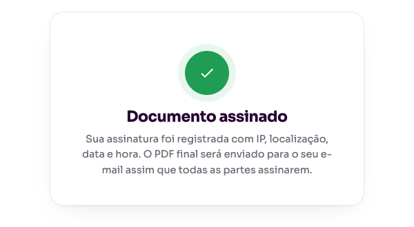 Tela de confirmação de que o documento foi assinado
