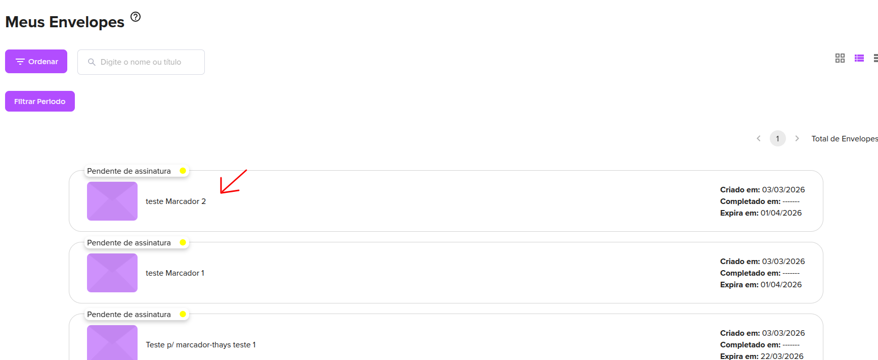 Selecionando envelope