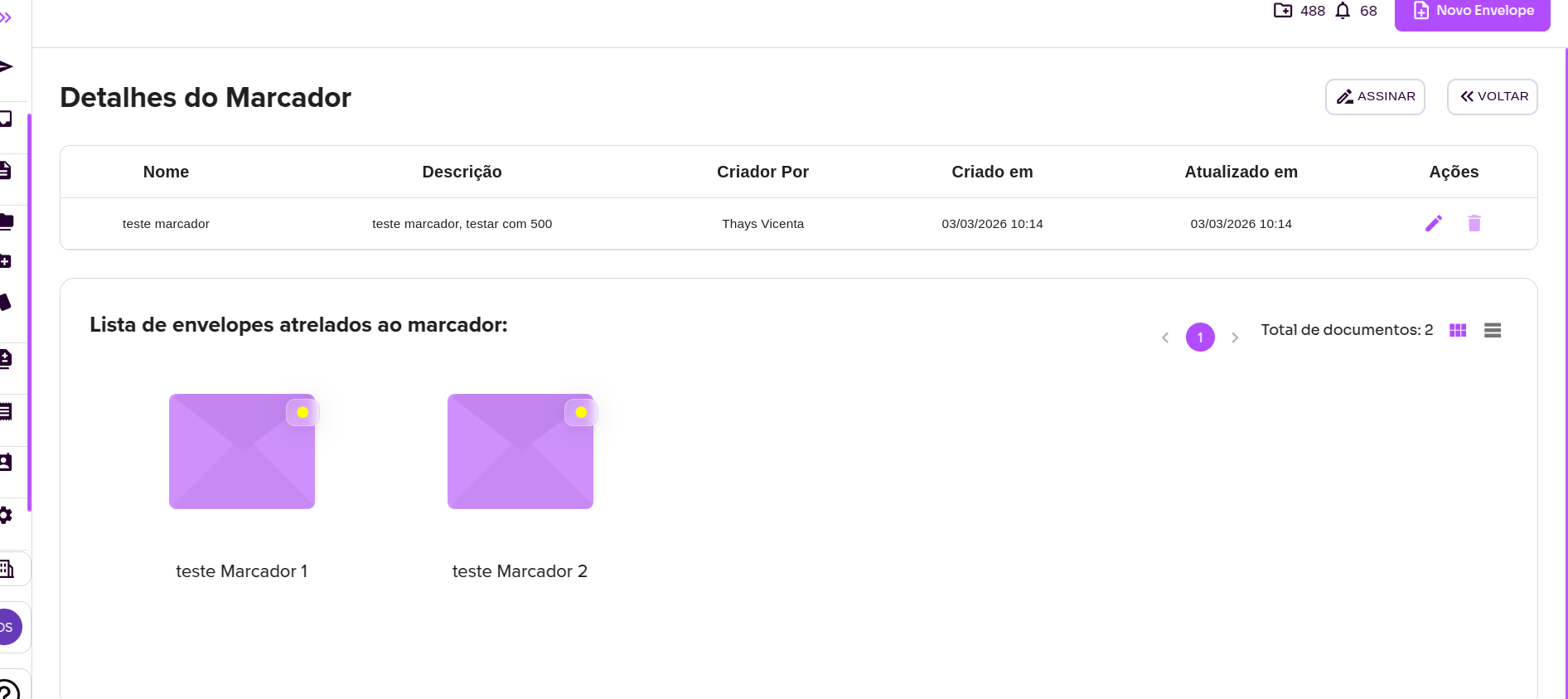 Detalhes do marcador