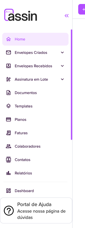 Parte de cima do menu lateral