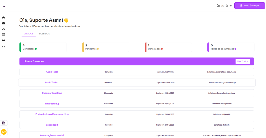 Home screen on the Assin platform
