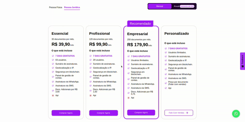 Plans to choose before creating an account