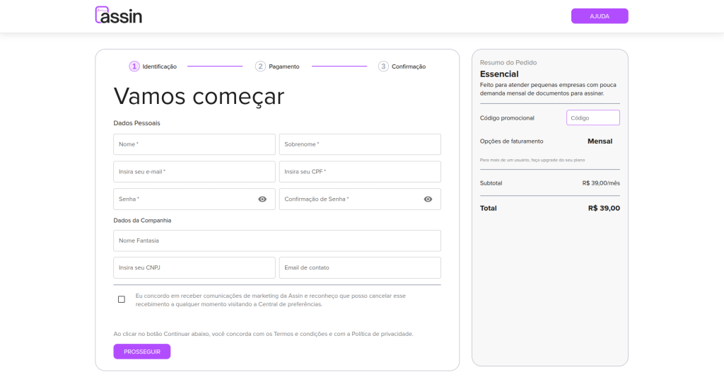 Second screen to create an account