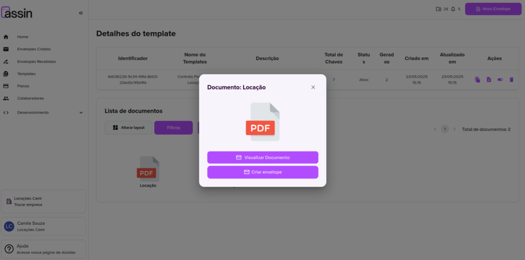 Template Details screen on the Assin platform