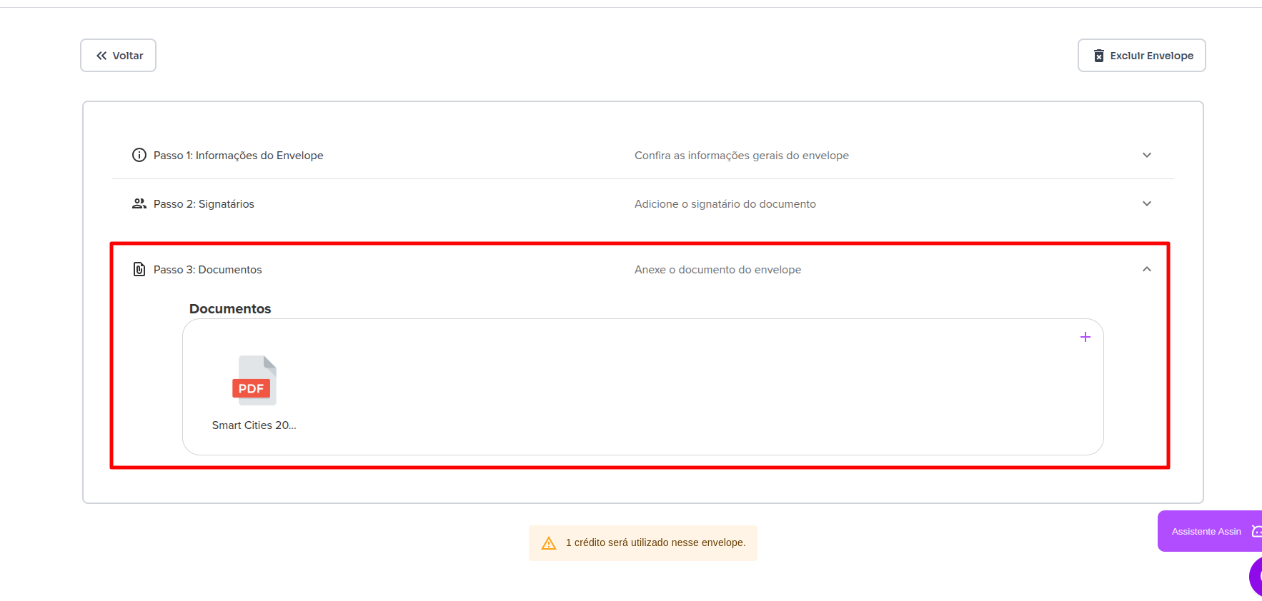 Documento anexado ao envelope