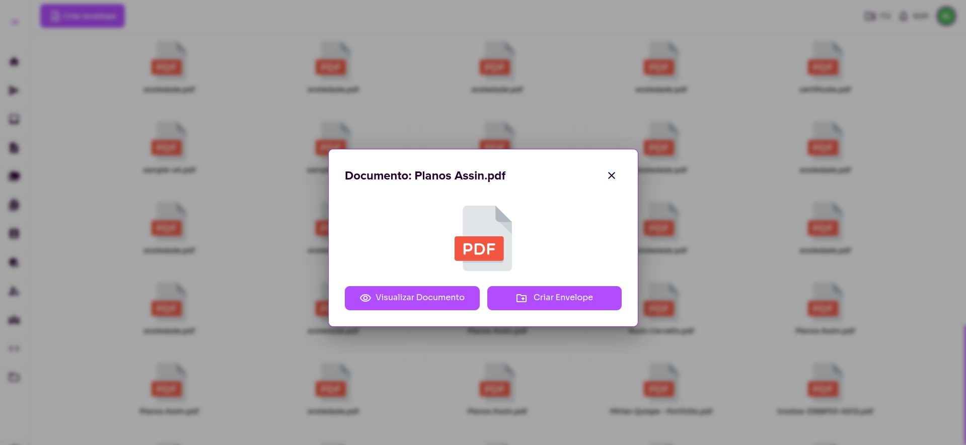 Opções ao clicar em um documento
