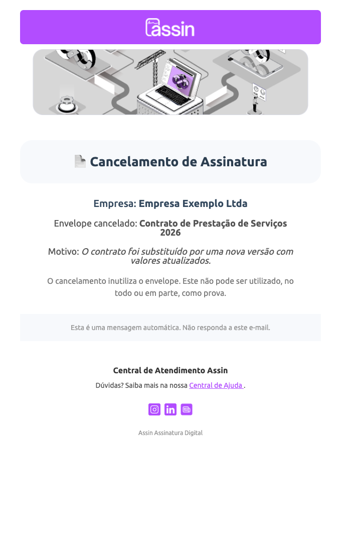 E-mail de cancelamento
