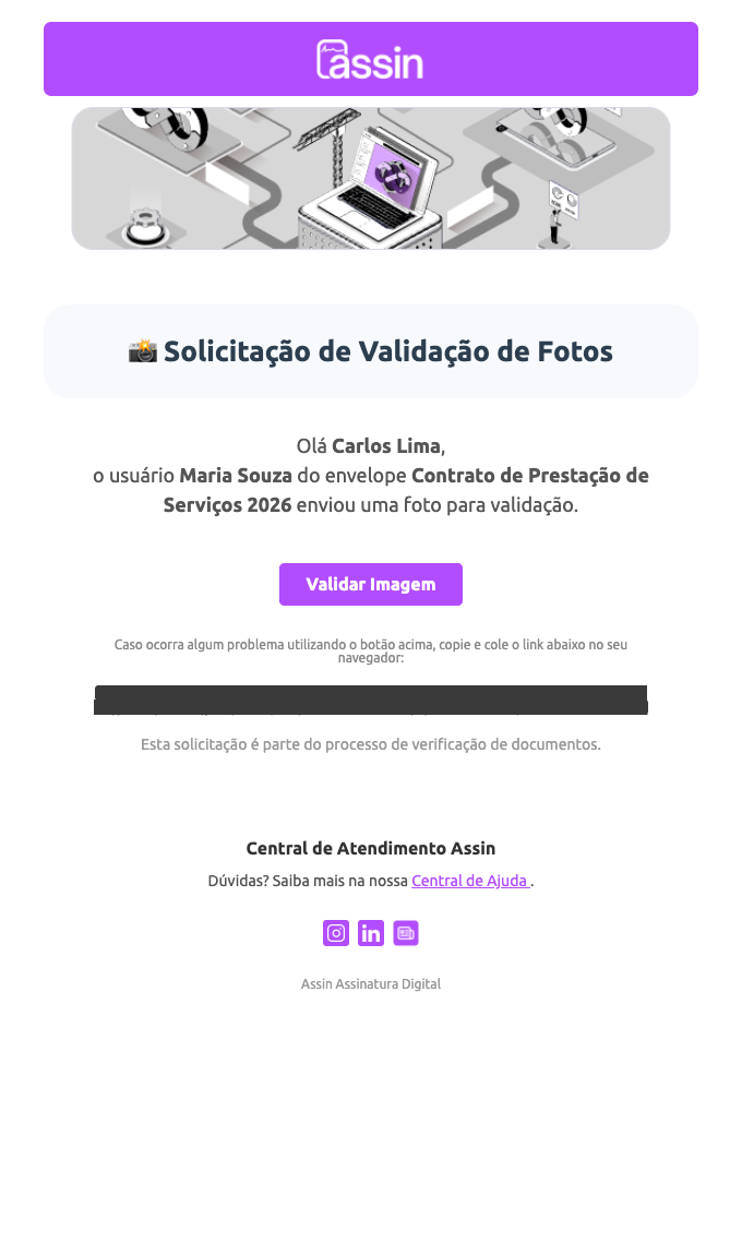 E-mail Solicitação de Validação de Fotos