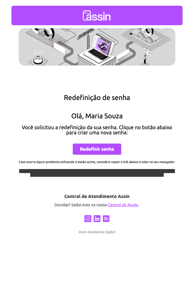 E-mail Redefinição de senha