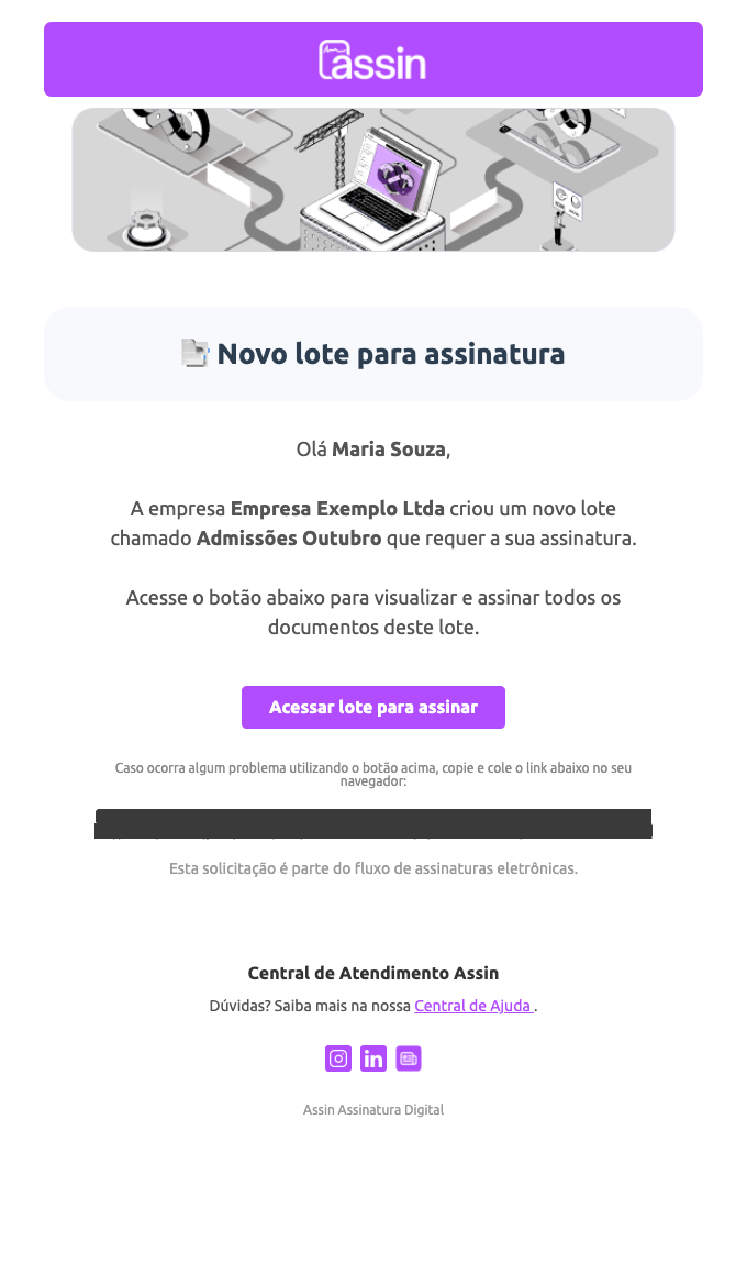 E-mail Novo lote para assinatura