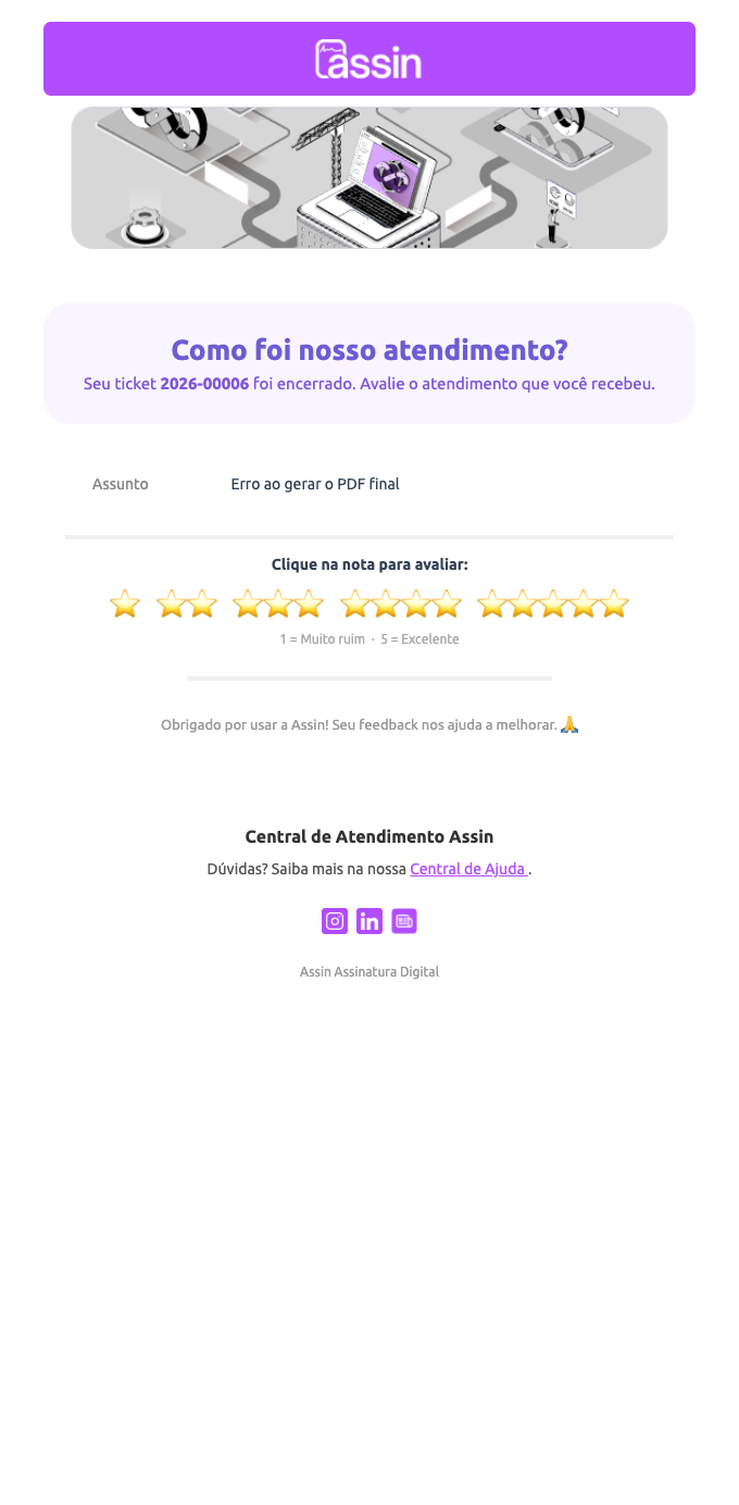 E-mail Como foi nosso atendimento