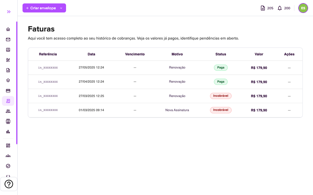 Lista de faturas