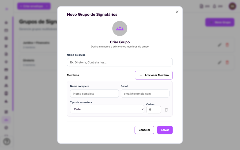 Janela Novo Grupo de Signatários
