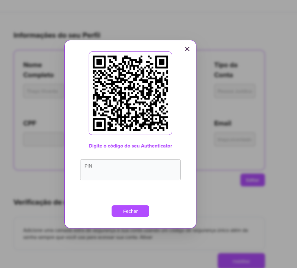 Modal com QR Code para autenticação