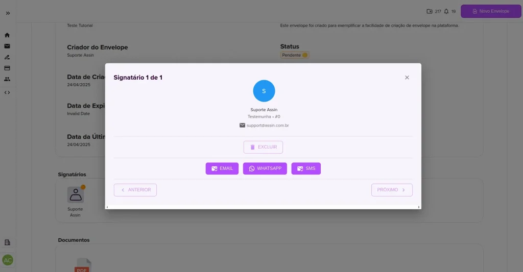 Información del firmante para reenviar notificación