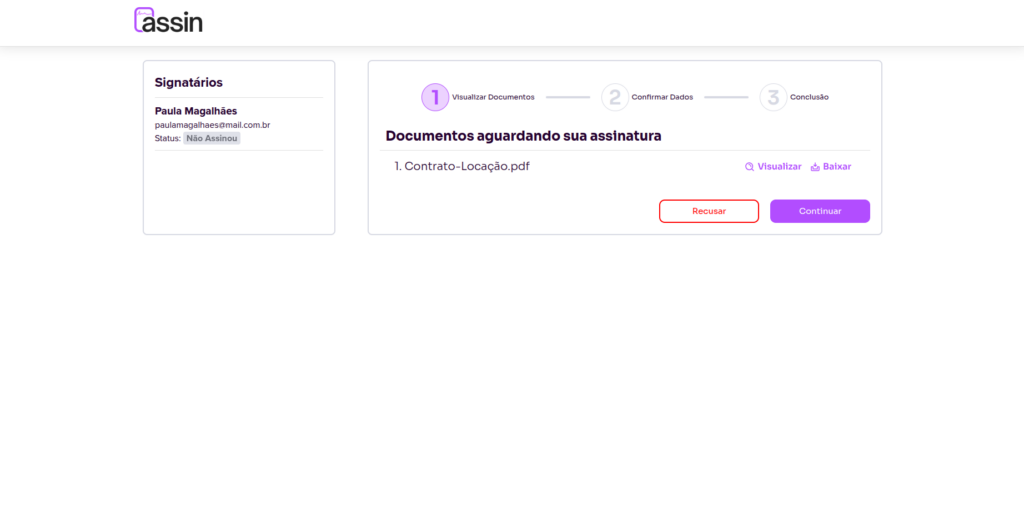 Tela de Assinatura Assin na primeira etapa